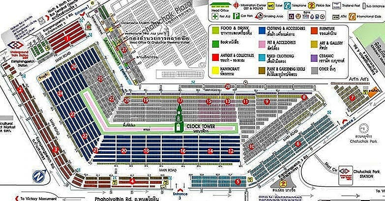 Map over Chatuchak Market in Bangkok