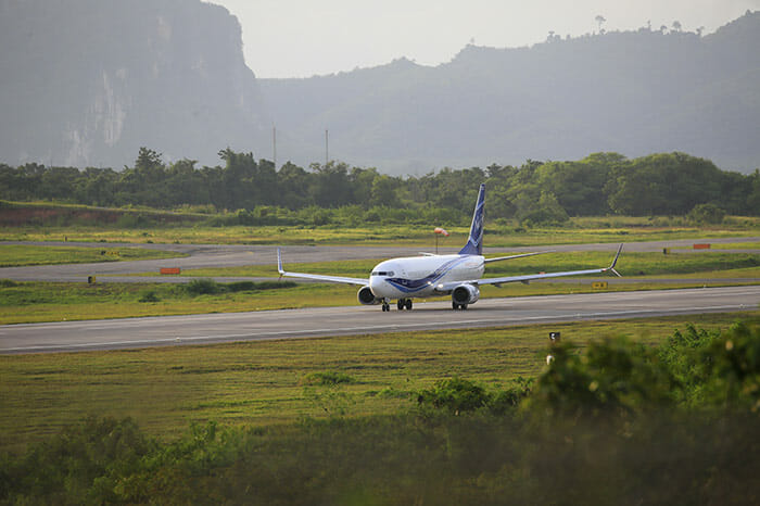 Plane on the runway of Krabi International Airport