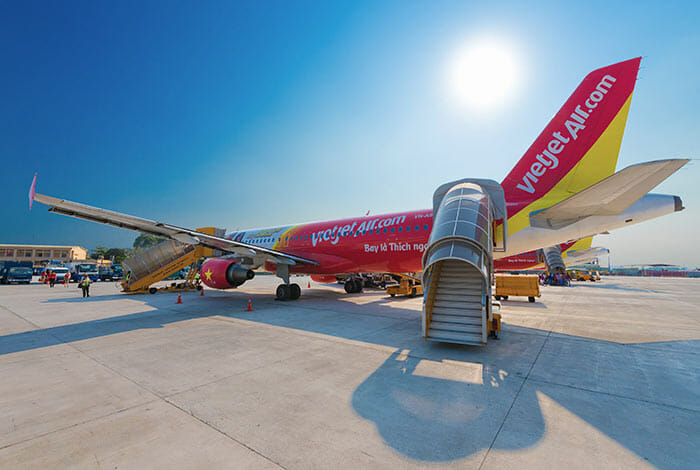 A vietjet Air plane at Tan Son Nhat International Airport in Ho Chi Minh. 