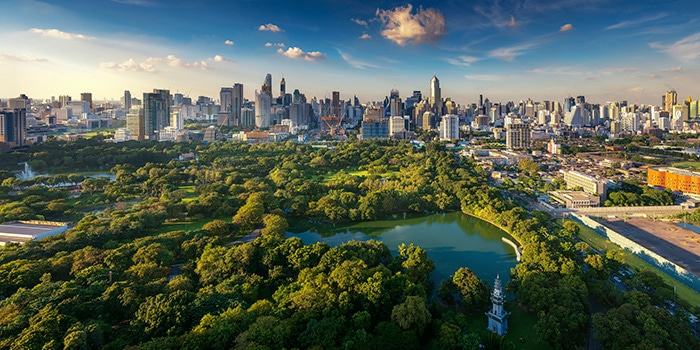 Panorama from above of Lumpini Park