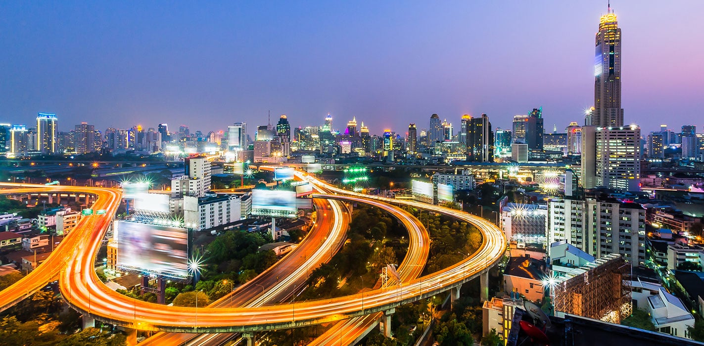 Bangkok skyline with lights and highways