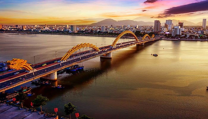 The Dragon Bridge is over the River Han in Da Nang, Vietnam