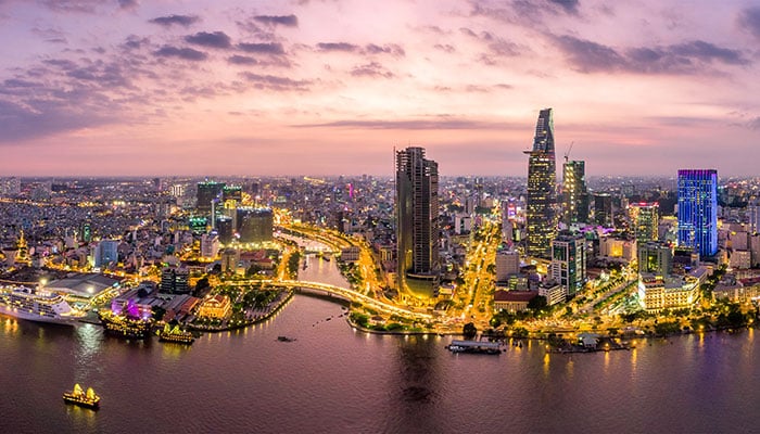 Ho Chi Minh City tall buildings in sunset