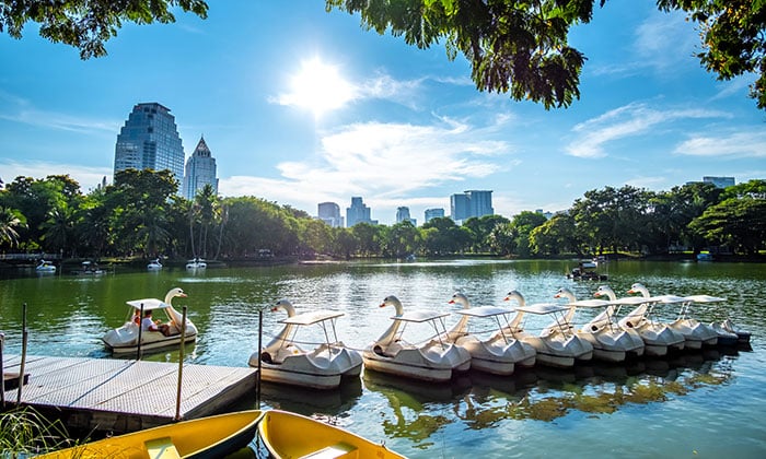 Lumphini Park lake with Swan Boats