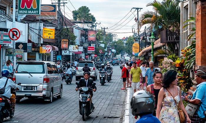 Street view of Monkey Forest Road in Ubud