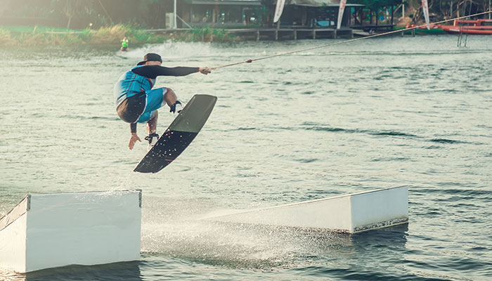 A man wakeboarding in Thai Wake Park