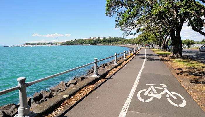 Bicycle lane along the harbour in Auckland area