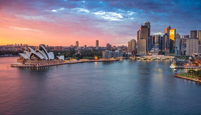 Cityscape image of Sydney, Australia during sunrise.