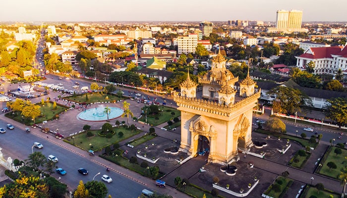 Vientiane city and monument from above
