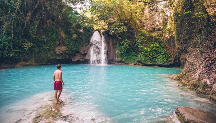 The azure Kawasan waterfall in cebu. The maining attraction on the island. Concept about nature and wanderlust traveling