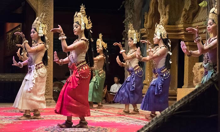 Apsara Khmer dance depicting the Ramayana epic in Siem Reap, Cambodia. Apsaras represent an important motif in the stone bas-reliefs of the Angkorian temples.