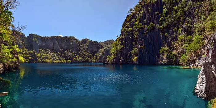 Panorama at Barracuda Lake, Coron island, Philippines.