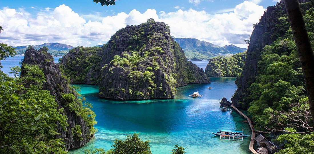 View of Coron Island in Philippines. Green and ocean view.