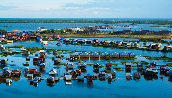 The Tonle Sap floating village in Siem Reap, Cambodia is a unique place where the locals rely on boats for transportation.