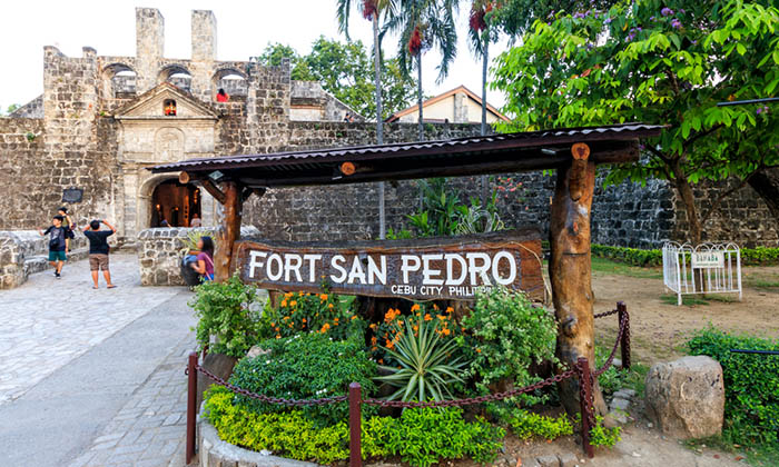 View Of Fort San Pedro In Cebu City with a sign and the entrance