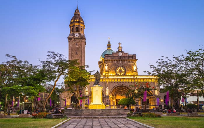 Night view of Manila Cathedral at Manila, Philippines