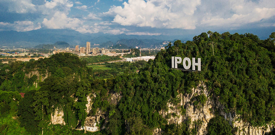 Aerial view at Ipoh signage during sunrise.