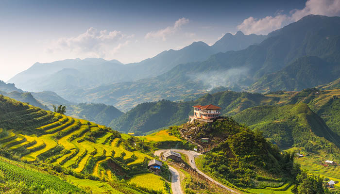 Hilltop village, Muong Hoa valley terraced fields, Sa Pa Town, Vietnam