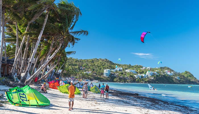 Strong wind at Bulabog beach, one of the most sought-after spots for kiteboarding and windsurfing on Boracay island