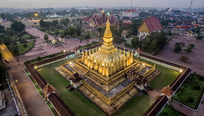 Pha That Luang is a gold-covered large Buddhist stupa in the center of Vientiane, Laos. It is generally regarded as the most important national monument in Laos and a national symbol