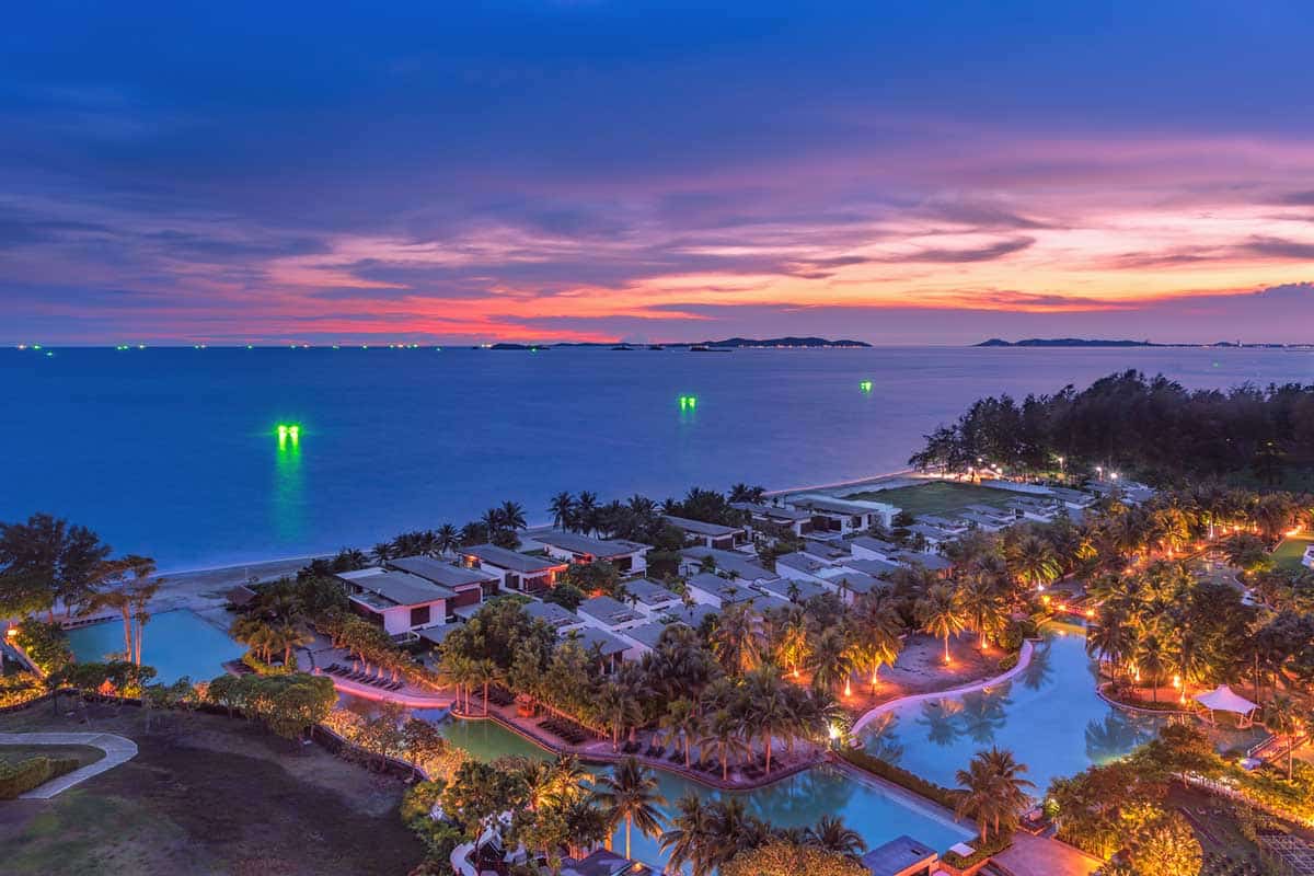 Twilight time at one tropical resort in Rayong province, Thailand.