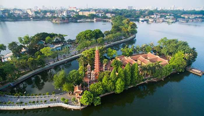 Tran Quoc pagoda in early morning in Hanoi, Vietnam