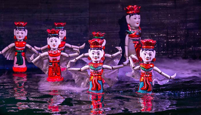 Traditional Vietnamese performance water puppet theatre show in Hanoi, Water puppetry, Hanoi, Vietnam.